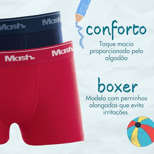 MASH Kit 4 Cuecas Boxer Infantil Algodão Cueca Box Meninos Crianças,1 Marinho - 1 Vermeho - 1 Cinza