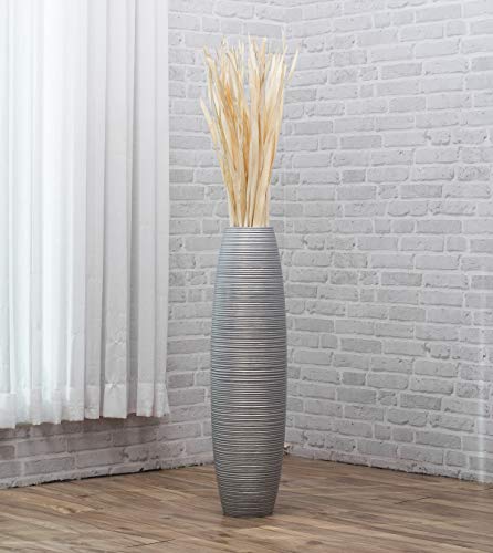 Leewadee Tall Big Floor Standing Vase for Home Decor 30 inches, Mango Wood, Silver-Coloured
