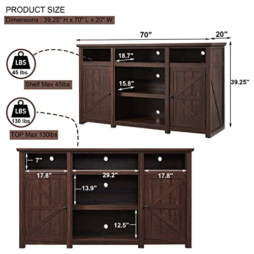 Sincido Farmhouse Tv Stand For Tvs Up To 80 Inches, 39" Tall Highboy Entertainment Center W/Barn Door, Large Wood Rustic Tv Console Cabinet W/Adjustable Shelves For Living Room, 70Inch, Brown #TOP4