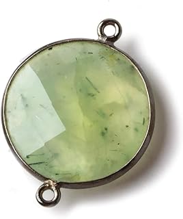 22mm Black Gold Bezeled Prehnite Coin Connector 1 piece