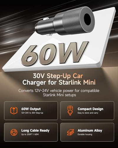 Starlink Mini Car Power Adapter, 12V-24V to 30V DC Step-Up Converter, 60W - 1