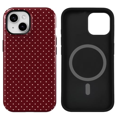 uCOLOR Compatible with iPhone 15/14/13 Case Compatible with MagSafe - Protective Luxury Designer Mag Series Cases (Red Polka Dot, iPhone 15/14/13)