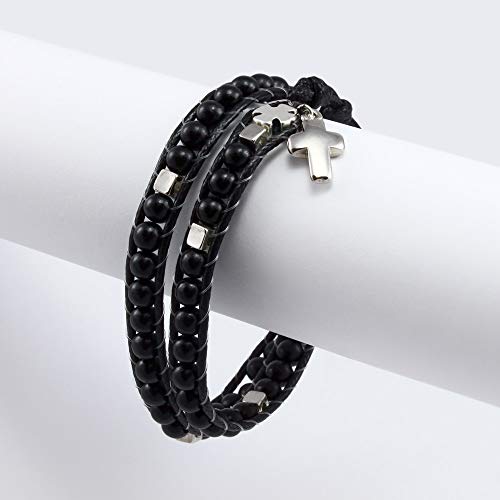 Wrap Around Rosary Bracelet for Men and Women, Ladder Design Wooden Beads Cross Charm2