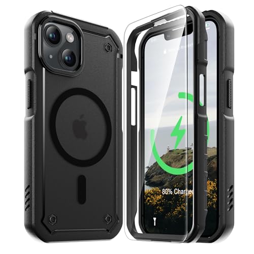 ORETECH Magnetic for iPhone 15 Case with 2X Screen Protector, Black