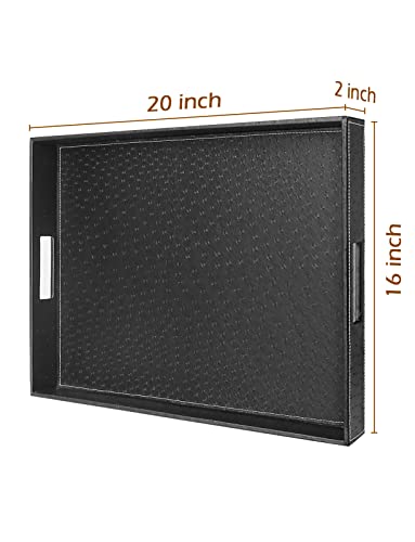 Ranslen Serving Tray With Handles, 20 X 16 Inch Rectangular Leather Tray For Coffee Table, Breakfast, Kitchen Home Black Tray Decor Extra Large #TOP7