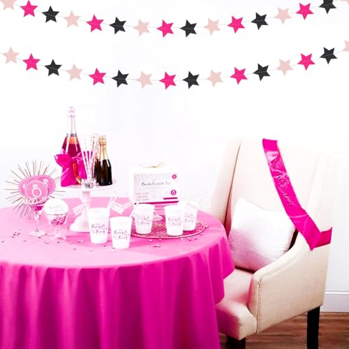 Image of Hot-Pink Black Birthday Party-Decorations Garland - 62ft Twinkle Little Star Baby Girl Hanging Streamers Banner,Graduation Engagement Bachelorette Decor Hugtmr