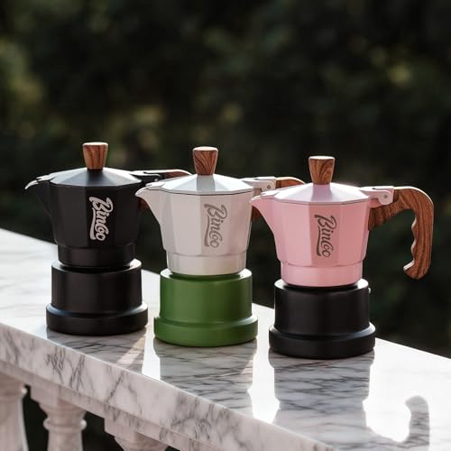 Image of Bincoo Espresso Maker Stovetop,Camping Moka Pot 2 Cup /120ML,Stove Top Espresso Italian Coffee Maker,Easy to Use (Pink-black)