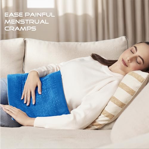 Boncare® LCD Digital Control Electric Heating Pad for Period Cramps and Back Pain Relief Large Size, 6 Timers Auto Off & 6 Temp Settings, Super Soft Heat Pad Moist/Dry Natural Therapy (Blue, 12"x24") - Thumbnail 3