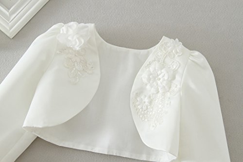 Little Girls White Long Sleeves Satin Flower Girl Bolero Jacket Cover3