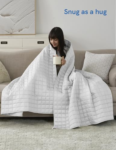 YnM Exclusive Cooling Weighted Blanket with Bamboo Viscose, Smallest Compartments with Glass Beads, Bed Blanket for One Person of 140lbs, Ideal for Twin/Full Bed (48x72 Inches, 15 Pounds, Light Grey) - Image 6
