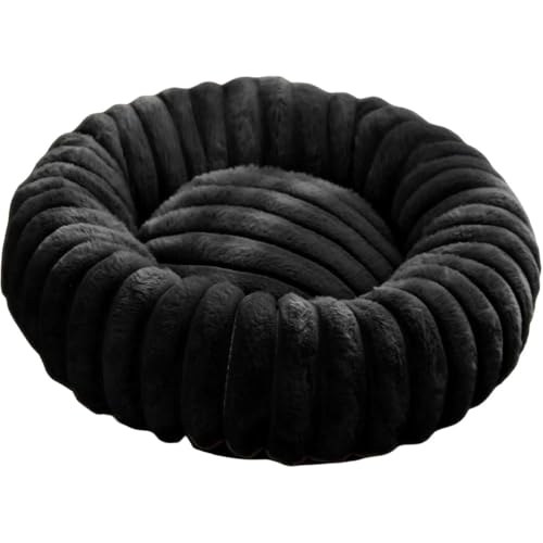 「FLYKING」 犬 ベッド 通年 丸型 直径40cm〜90cm ふわふわ ペットベッド 高体重、洗え 滑り止め 犬猫兼用 犬 クッション 犬用ベッド 洗濯可能 オールシーズン ぐっすり眠る (ブラック,40cm)