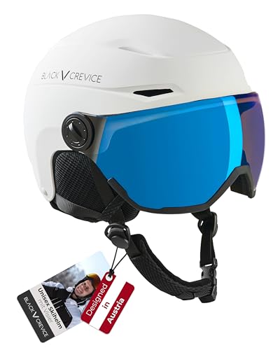BLACK CREVICE Skihelm Colorado mit Visier in Weiß I M (56-58 cm) I Snowboard- & Hybrid-Helm mit 100% UV400 Schutz I Stufenlos verstellbar I Robuste ABS-Hartschale & EPS-Innenschaum