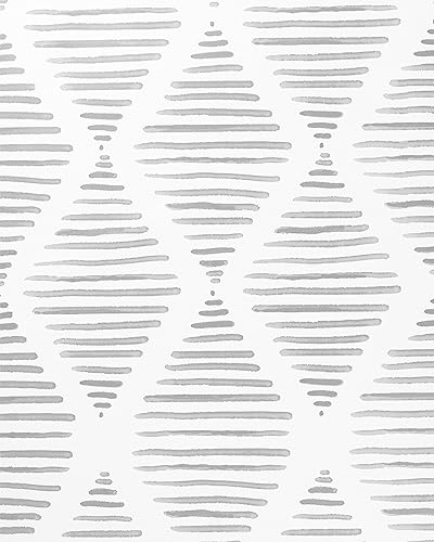 Yun-aeon 17.7 X 120 White and Silver Stripe Peel and Stick Wallpaper Grey Modern Diamond Contact Paper Geometric Removable Wallpaper Self Adhesive Wall Paper for Bedroom Drawers Cabinets...