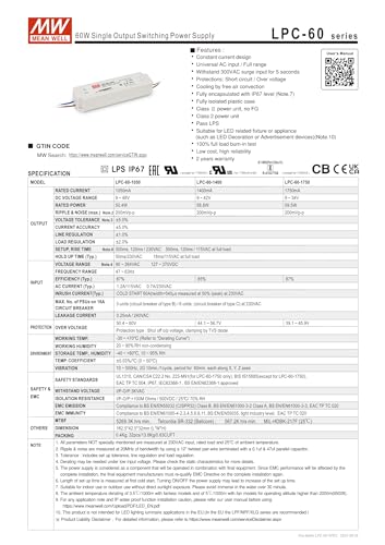 Fuente de alimentación Mean Well LPC-60-1750 59.5W 1750mA miniatura 2