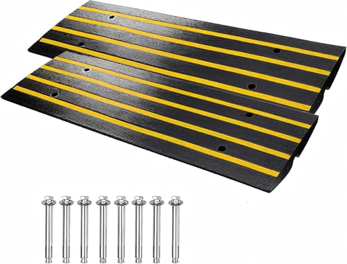 2 Packs 48" Car Driveway Rubber Curb Ramps, Heavy Duty Driveway Gutter Slope Ramp, Low Profile Design for Cars, Water Channel for Drainage, Curbside Bridge Ramp for Loading Dock Garage Sidewalk