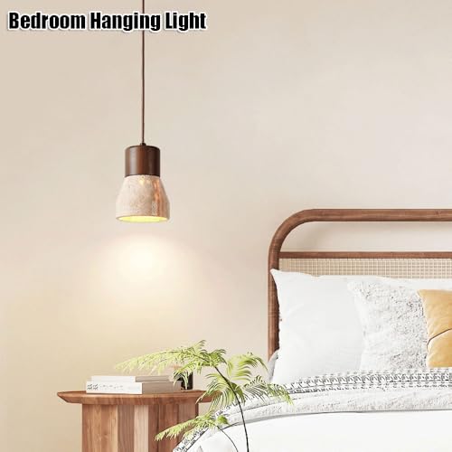 Plafonnier suspendu E27 en bois et marbre style industriel - 5