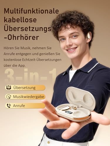 KI Übersetzer Kopfhörer Sprachübersetzer Übersetzungskopfhörer: 3-in-1 Kopfhörer Übersetzer Echtzeit 156 Sprachen mit App - Bluetooth 6.0 Translator Earbuds mit 6 Modi 40H für Reisen Business Lernen