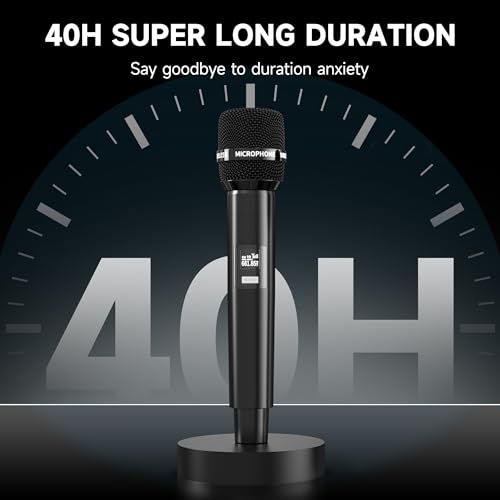 Image of Wireless Microphones, Wireless Microphone with One-to-One Chip Connection, Less latency, 200FT Range, 40H Rechargeable Battery,Plug and Play, Ergonomic Design, Microphone for Singing, Speaker, Party
