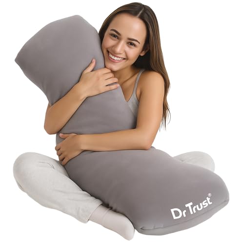 Image of Dr Trust USA 398 Yawnicorn Long Large Cuddle Pillow for Sleeping and Pregnancy, Microfibre Body Side Pillow for Hugging, Relaxing, Washable with Premium Velvet Cover-53x16 Inches (Grey)