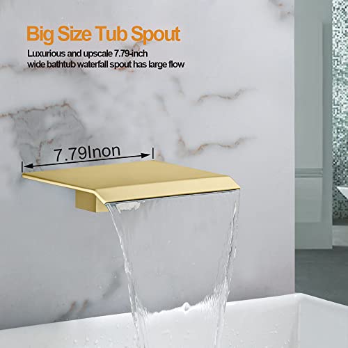 Azos Tub Faucet Wall Mount, Waterfall Tub Filler Spout For Bathroom Multiple Uses, High Flow Bathtub Cascade Waterfall Spout Fixtures, Brass Brushed Gold #TOP1