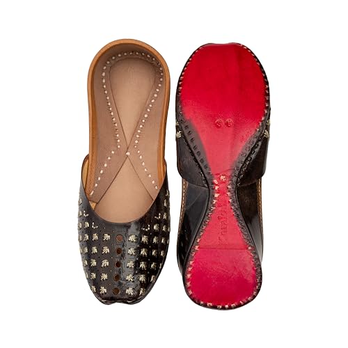 Image of KORAKARI Women's Traditional Ethnic Amber Punjabi Jutti, Leather Flat Comfortable Mojaris for Girls