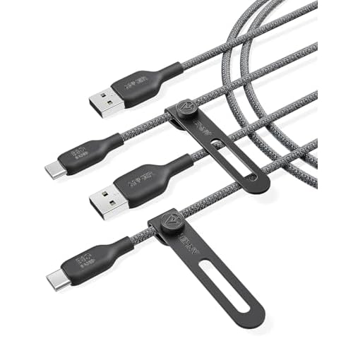 Anker Cable Bio-Briaded, Durable USB A to USB C Charger Cable for Samsung Galaxy Note Series, LG V30 (2 Pack, 6FT, Black)