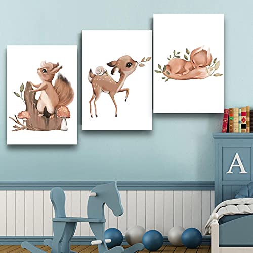 Leuke Baby Dier Foto's Prints voor Kwekerij Muur Decor Meisjes Slaapkamer Speelkamer Decoraties Eekhoorn Bunny Ingelijst - Afbeelding 4