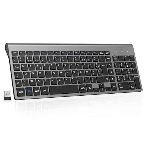 cimetech Clavier sans Fil, Clavier AZERTY Français avec Récepteur Nano USB 2.4GHz Ergonomique Compatible avec Windows/MacOS, Windows PC Laptop - Gris