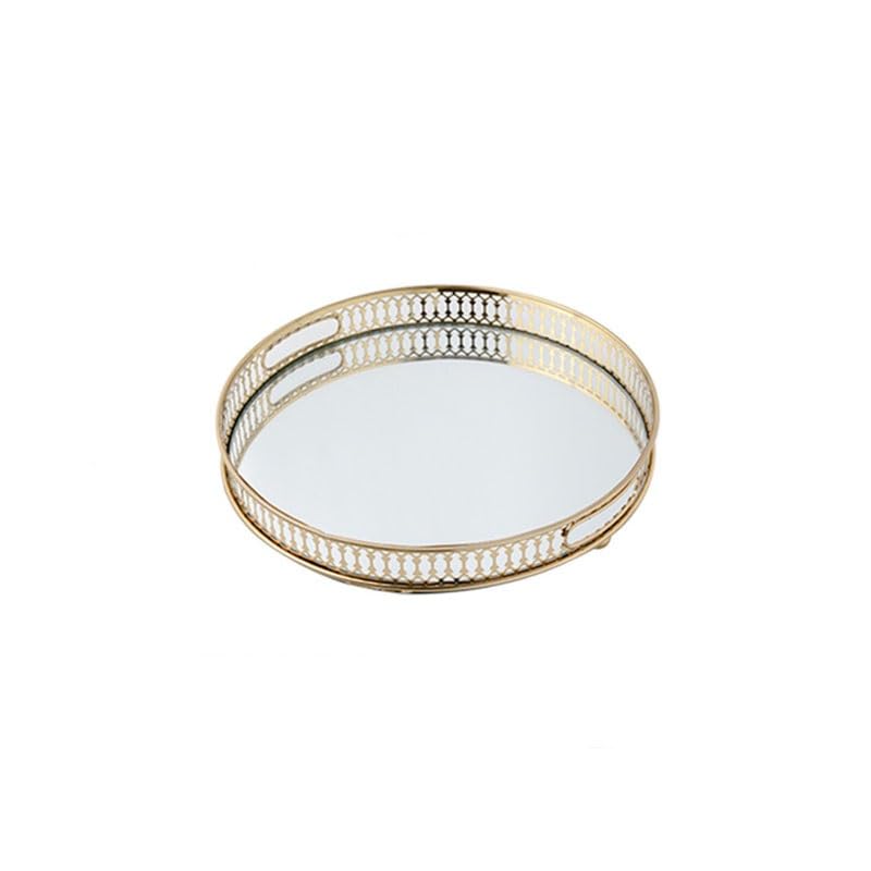 Bandeja para servir, bandeja de té de cristal con espejo, bandeja de almacenamiento dorada, mesa de centro para el hogar, bandeja de almacenamiento de tazas de lujo ligera, bandejas para comer en el r