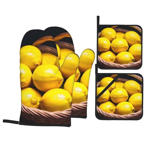 Maniques anti brûlure imperméables lot de 4 motif citrons