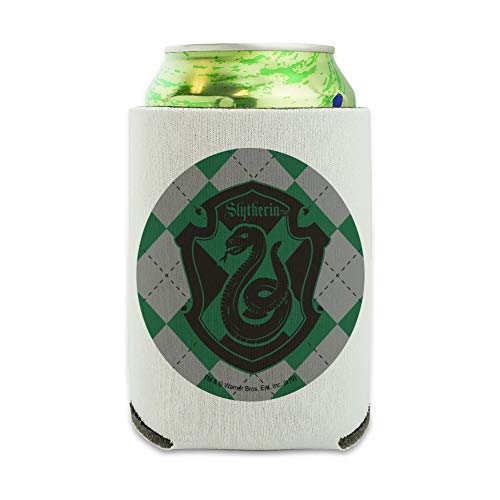 Harry Potter Slytherin Plaid Sigil Can Cooler - Drink Sleeve Hugger Collapsible Insulator - Beverage Insulated Holder