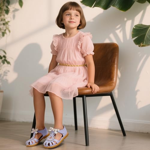 Image of Hehainom Toddler Girls Sandals Closed Toe Bow Flower Girl Summer Shoes Little Kids Flats Sandals
