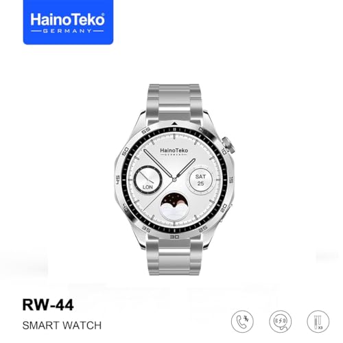 Image of HainoTeko Germany Haino Teko RW44 Round Screen AMOLED Display Smart Watch With 3 Pair Straps and Wireless Charger For Gents and Boys Silver