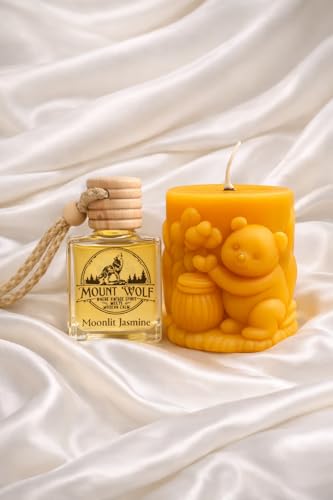Image of Teddy Honey Pot Candle & Moonlit Jasmine Car Hanging Diffuser - Home Decor & Car Fragrance Combo