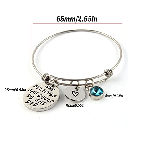 Image of LIUANAN Stainless Steel Inspirational Encouragement Bracelet She Believed She Could So She Did Expandable Bangle Birthstone Charm Cuff Bracelet