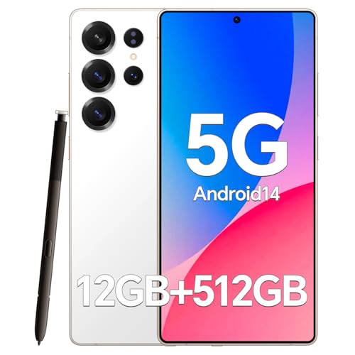 Unlocked Cell Phones C25 Ultra,12+512GB, 5G Dual SIM Android 14 Phone,5000mAh Long Battery Life, 108MP+48MP Camera Smart Phone, 6.9“ HD+120Hz Display, Build in Pen, Dual SIM/Face ID/GPS(White)