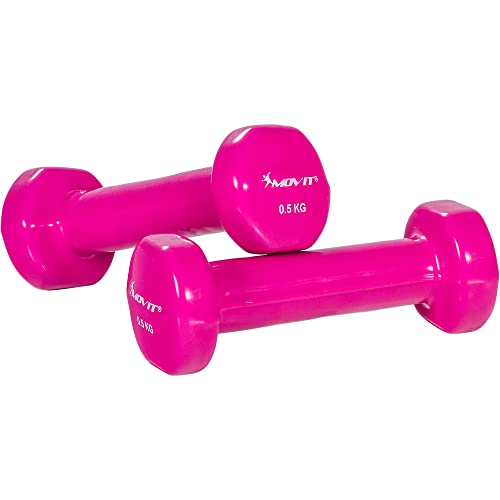 Movit Mancuernas/Pesas de vinilo mancuernas con superficie de vinilo 2x 0.5 kg en rosa