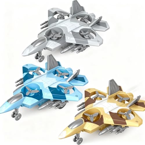 Beenavee Flugzeug Spielzeug, Großes Trägheits-Kampfflugzeug, Schieb-Zieh-und-Los Flieger, Spielzeuggeschenk für Jungen Mädchen Kinder【3 Pack】