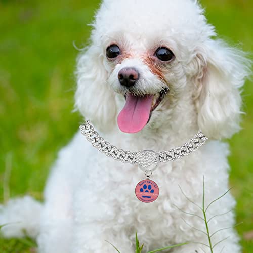 Silver Dog Chain Collar, Walking Diamond Cuban Collar Metal Chain With Secure Buckle, Pet Cuban Crystal Collar Necklace With Pet Id Tags For Small Medium Large Pet #TOP2