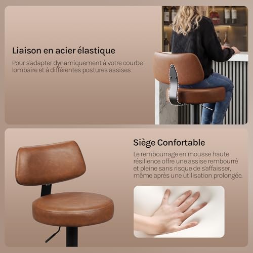 Tabouret de bar réglable avec dossier résolvant le manque d'assises