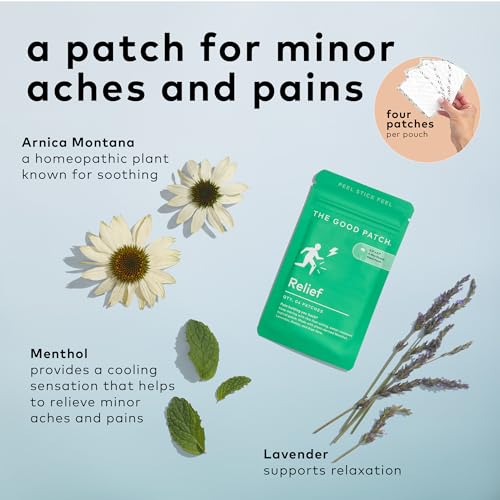 Image of The Good Patch Muscle Pain Relief Patches, Natural Patch with Menthol, Lavender, Arnica and Aloe Vera, Sustained Release, Plant Powered Wearable Wellness, for Back, Neck, Arms, Legs (8 Total Patches)