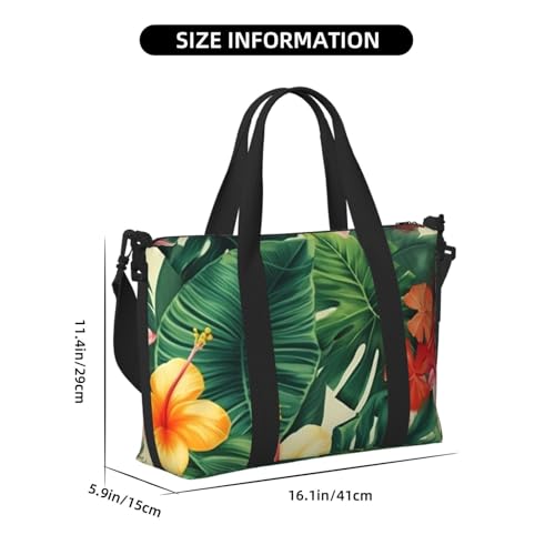 Travel Duffel Bag for Women, Large Shoulder Weekender Overnight Bag, Sport Gym Bag for Men, Carry On Tote Bags, hojas tropicales y flores Luggage Bag for Travel Essentials3