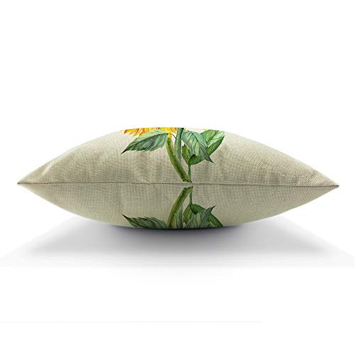 Aoyego Sunflower Throw Pillow Cover 12X20 Inch Nature Watercolor Painting Floral Plant Leaves Rectangle Pillow Cases Home Decorative Cotton Linen Cushion Cover For Bed Sofa Yellow Green #TOP4
