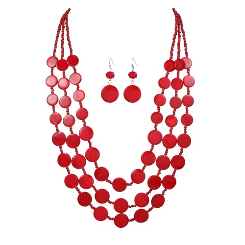 Multi layered Chunky Beaded Necklaces for Women Boho Colorful Shell Strand Statement Necklaces With Earrings Set Fashion Costume Jewelry Gifts