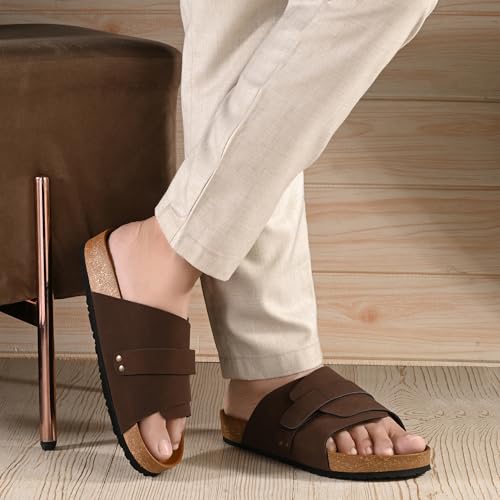 Image of Centrino Mens Cushion Sliders /Slippers| | Open Toe Design |Berkin-Style Slip-On Sandals | Lightweight & Comfortable | Arch Support | On-Grip Sole | Casual Outdoor Wear (6865)