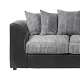 Furnishings For Less UK Luxor Jumbo Cord Sofa Black and Grey, 3 Seater Sofa Large Scatter Back Cushions, Deep-Filled Foam Seating (3 Seater Sofa) - Image 2