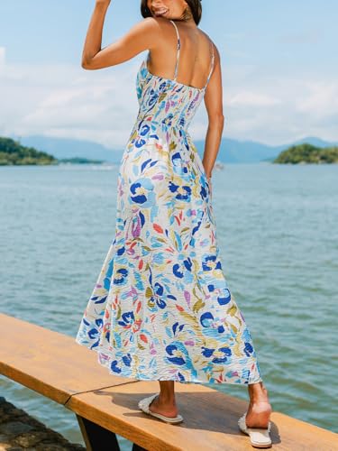 Image of CUPSHE Summer Dress for Women V Neck Sleeveless Floral Cutout Smocked Ruffled Maxi Formal Beach Dress
