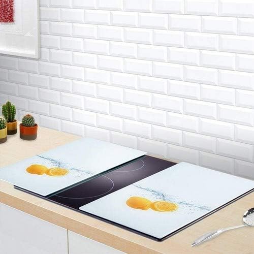Zeller Hob Covers/Chopping Boards in Marble, Set of 2, Glass, Lemon Splash, 30x52x1 cm