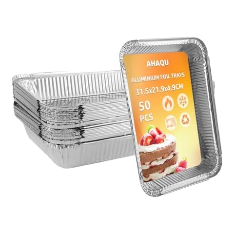 AHAQU 50PCS Large Aluminium Disposable Foil Trays Cover