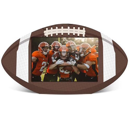 TNVDFNBR Football Wood Picture Frame With Back Stand, 4x6 Football Photo Frame for Tabletop, Home Décor, Photo Gallery, Gifts for Boys Men Athletes Teams -A01